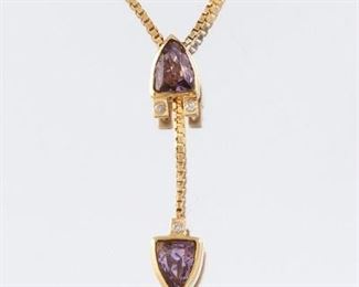 Ladies Gold and Amethyst Lariat Necklace 