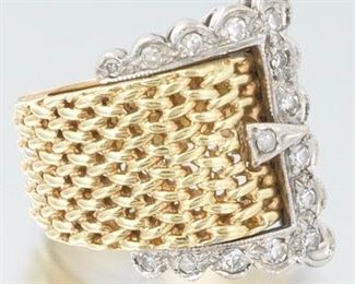 Ladies Gold and Diamond Buckle Pinkie Ring 