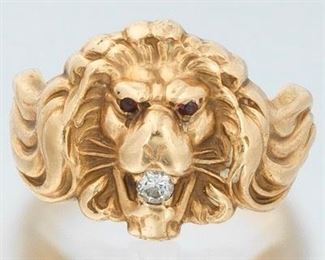 Ladies Gold and Diamond Lion Ring 