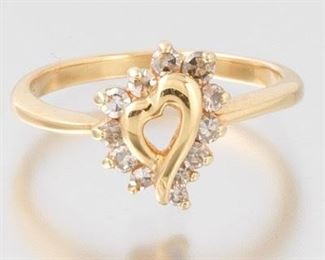 Ladies Gold and Diamond Open Heart Ring 
