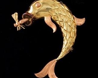 Ladies Gold Fish Brooch 