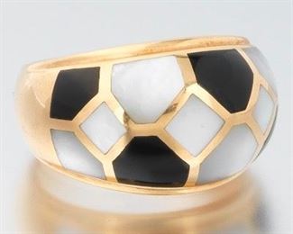 Ladies Onyx and Mother of Pearl Rose Gold Ring 