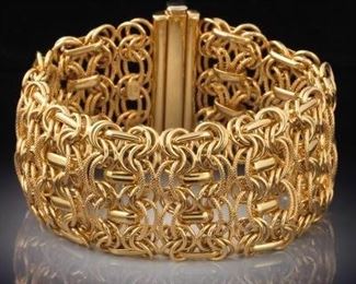 Ladies OTC Vintage Italian Gold Fancy Links Wide Woven Bracelet