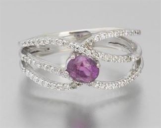 Ladies Pink Sapphire and Diamond Ring, AIG Lab Report 