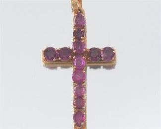 Ladies Retro Gold and Ruby Cross 