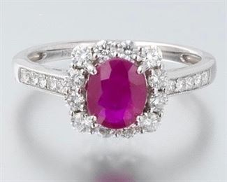 Ladies Rare Burmese 1.30 ct Ruby and Diamond Ring, GIA Report 