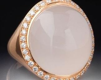 Ladies Rose Gold, Pink Quartz, and Diamond Cocktail Ring 