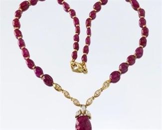Ladies Ruby and Diamond Bead Necklace 