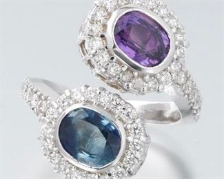 Ladies Sapphire and Diamond Bypass Ring, SGL Report 