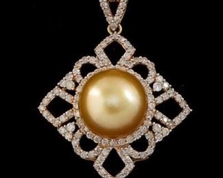 Ladies South Sea Pearl and Diamond Pendant on Chain