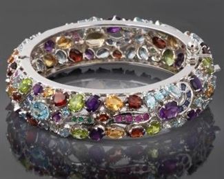 Ladies Sterling Silver and Multi Gemstone Bangle 