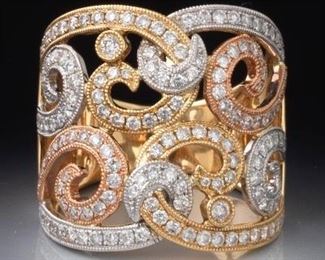Ladies TriColor Gold and Diamond Ring 