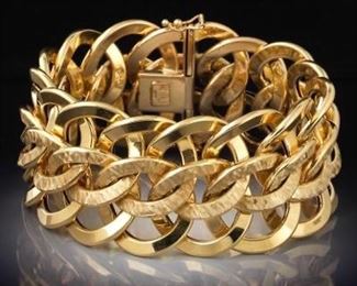 Ladies Vintage Italian Gold Fancy Links Wide Bracelet