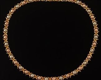 Ladies Vintage Italian TriColor Gold Chocker Necklace 