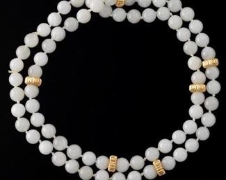 Ladies White Jade and Gold Rodel Necklace 