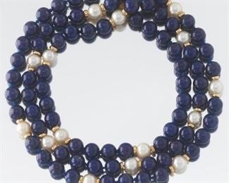 Lapis, Gold and Pearl Necklace 