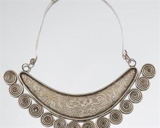 Large Silver Metal Tribal Necklace 