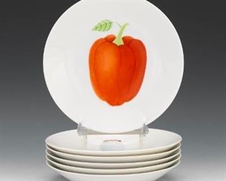 Le Chamberlain Six Hand Painted Vegetable Plates, for Bergdorf Goodman