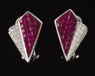 Levian Fine Diamond and Ruby Earrings 
