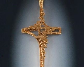MidCentury Design Gold Cross Pendant 