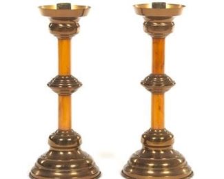MidCentury Modern TwoToned Metal and Lava Catalin Candlesticks