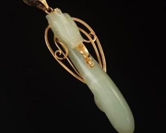Ming Chinese Carved Jade Buckle Pendant on Woven Cord 