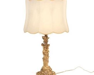 Napoleon III dOre Bronze Figural Lamp with Shade, Henri Picard Style, ca. Late 19th Century 