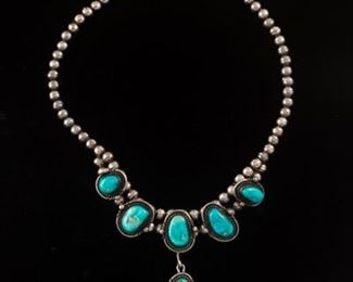 Navajo Silver and Turquoise Necklace 
