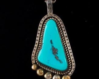 Navajo Sterling Silver and Turquoise Foot Pendant on Chain 