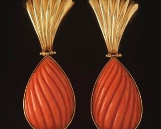 Pair of Carved Coral Earrings 