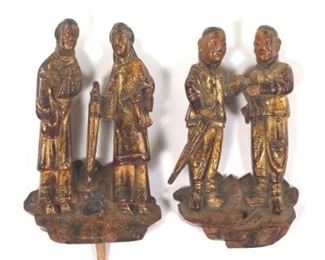 Pair of Chinese Carved Wood Formally Dressed Couples, Men and Women 