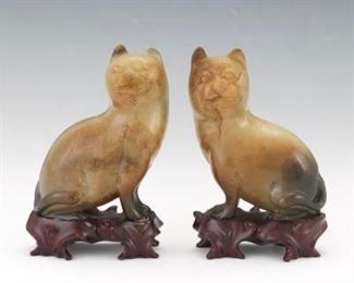 Pair of Carved Jade Cats