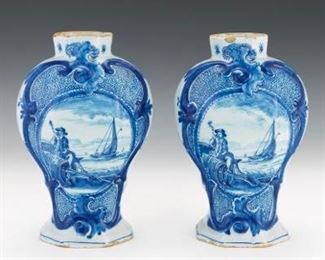 Pair of Delft Blue and White Vases