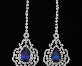 Pair of Diamond and Tanzanite Pendant Earrings 