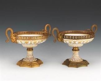 Pair of Dresden Style Gilt Compotes