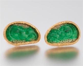 Pair of Green Jadeite and Gold Cufflinks 