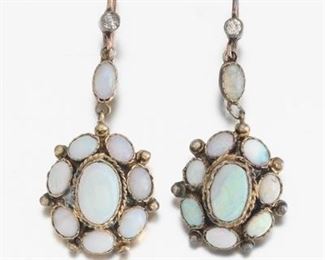 Pair of Opal and Diamond Pendant Earrings