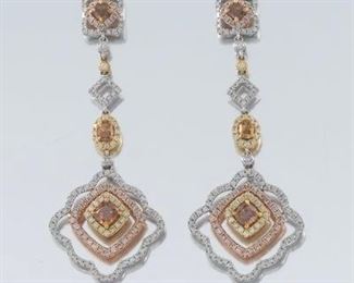 Pair of Pink, Fancy Brownish Yellow Diamond Earrings, AIG Report 