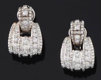 Pair of White Gold and Diamond Knocker Style Clipon Earrings 