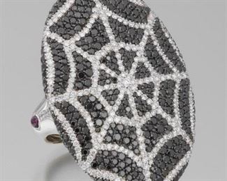 Palmiero Black and White Diamond Spiderweb Ring 