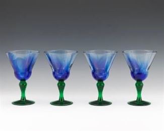 Set of Four Art Glass Goblets