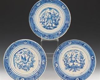Set of Three Blue and White Porcelain Plates