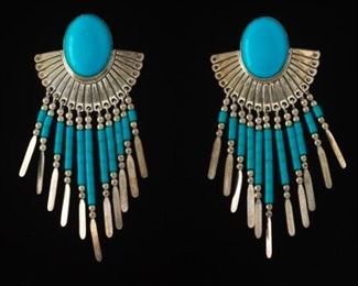 Silver Earrings with Turquoise Color Stones 