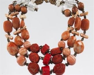 Stephen Dweck Chunky Coral, and Gemstone Necklace 