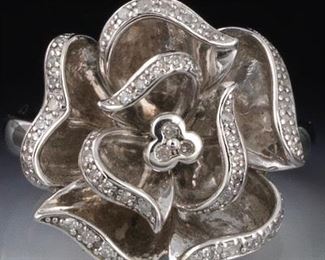 Sterling Silver and Diamond Flower Ring 