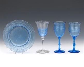 Steuben Blue Goblets and Plate