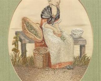 Stumpwork Embroidery of a Young Woman, 19th Century