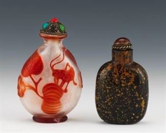 Two Chinese Peking Glass Snuff Bottles, Ruby Red Overlay and Gold Flecks, Qing Dynasty
