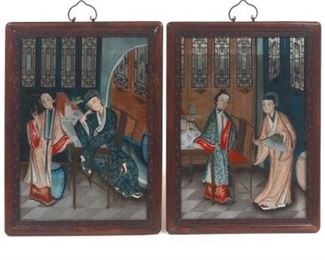 Two Chinese Reverse Paintings on Glass, Late Qing Dynasty