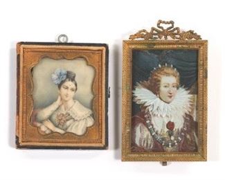 Two Framed Miniature Portraits, ca. 19th Century 